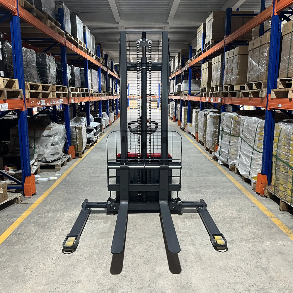 3300lbs Electric Straddle Stacker,  98" Lift,  Adjustable Legs & Forks,  F33-98SLA