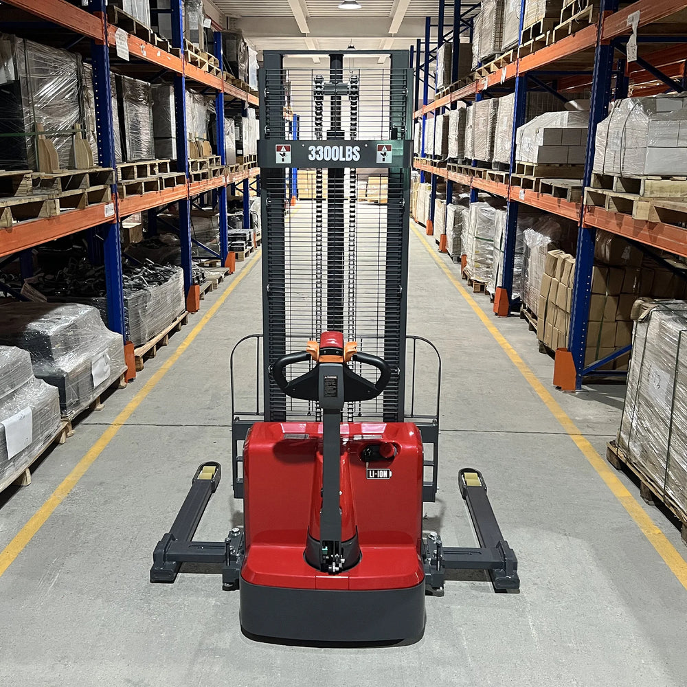 3300lbs Lithium-ion Electric Straddle Stacker,  118" Lift,  Adjustable Legs & Forks,  F33-118S
