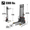 3300lbs Lithium-ion Electric Straddle Stacker,  138" Lift,  Adjustable Legs & Forks,  F33-138S
