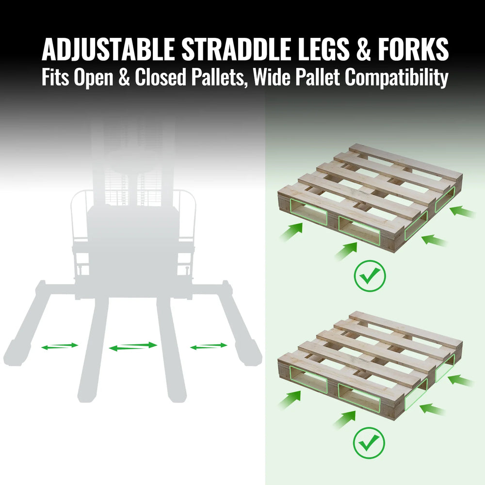 3300lbs Lithium-ion Electric Straddle Stacker,  118" Lift,  Adjustable Legs & Forks,  F33-118S
