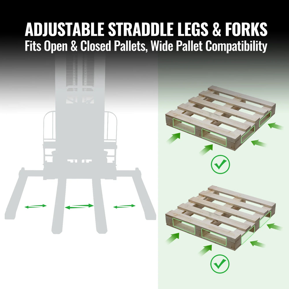 3300lbs Semi-Electric Straddle Stacker,  138" Lift,  Adjustable Legs & Forks,  S33-138S