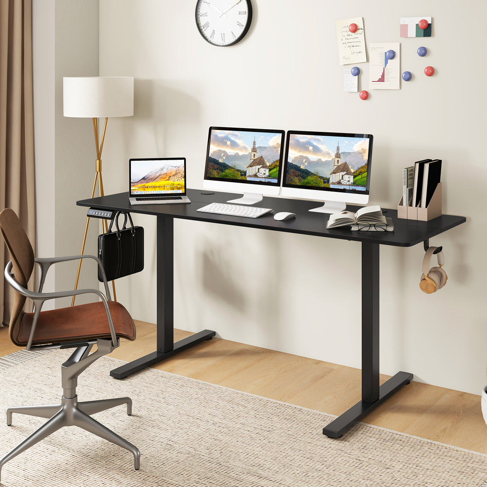 Electric Standing Desk with 3 Memory Heights and 2 Hanging Hooks and Cable Holes-Black - Gallery View 1 of 10