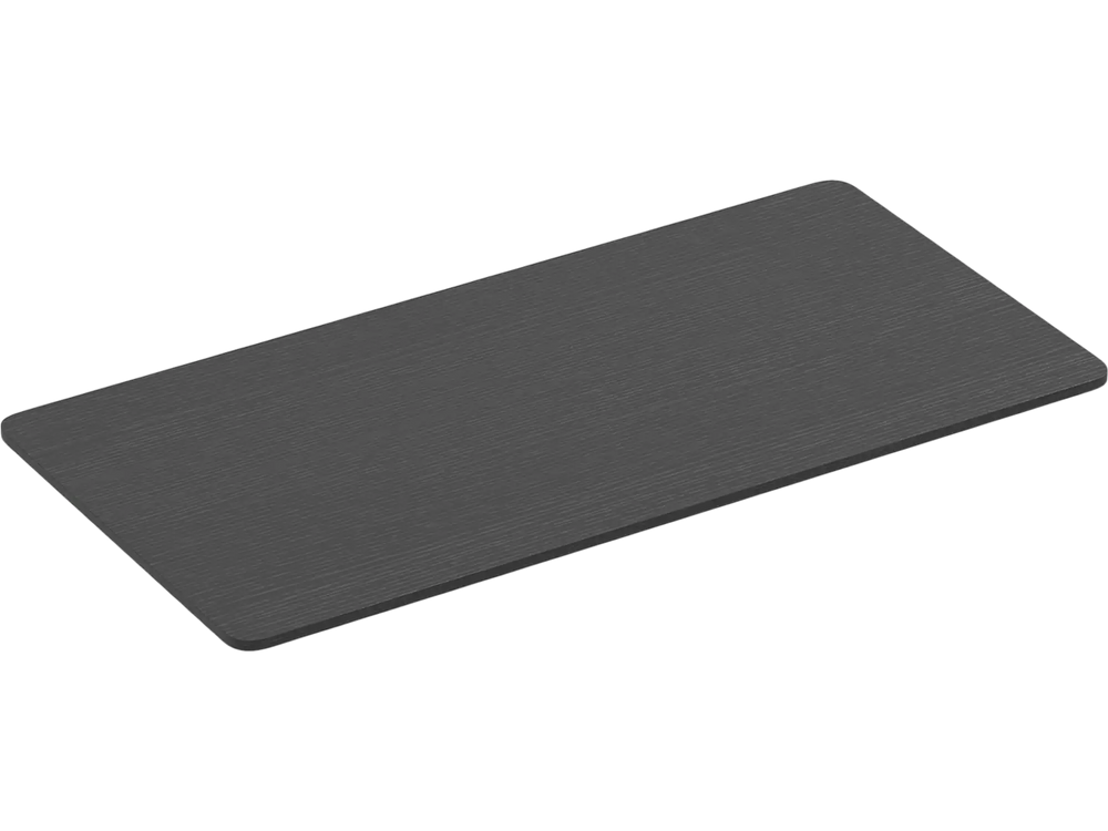 Large black tabletop for electric standing desk, 48" x 24", durable with smooth corners, ideal for various work setups.