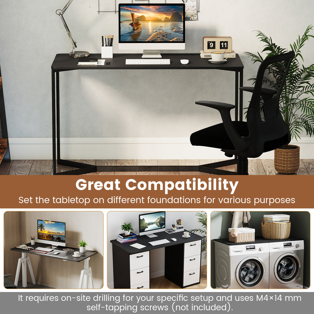 Electric standing desk with a 48" x 24" black tabletop, compatible with various frames for versatile workspace use.