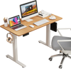 Electric standing desk with natural wood finish, 3 memory height settings, and integrated cable management for a tidy.