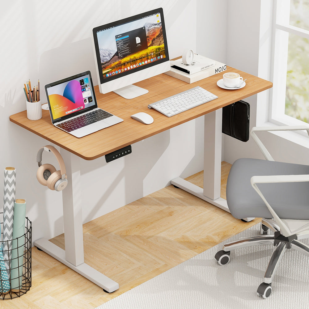 Electric Standing Desk with 3 Memory Height Settings and 2 Hanging Hooks & Cable Management-Natural - Gallery View 1 of 10