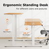 Electric standing desk showcasing adjustable heights of 28.7" to 48", featuring a natural wood finish and ergonomic.