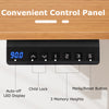 Convenient control panel of the electric standing desk featuring an LED display, 3 memory heights, and child lock.