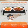 Electric warming tray with adjustable temperature control, featuring a tempered glass surface for buffets and.