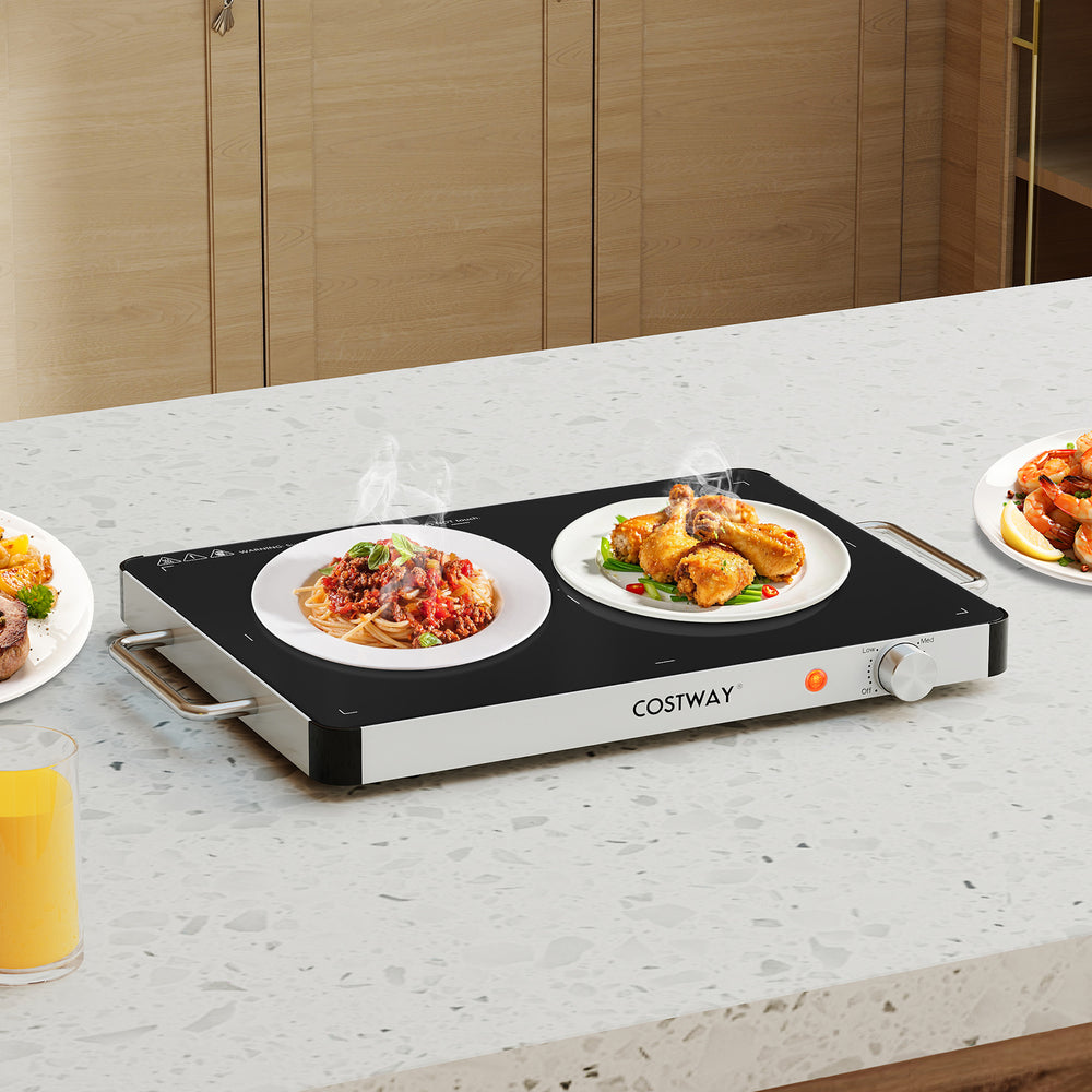 Electric warming tray with flexible temperature control and overheat protection, perfect for keeping food warm at.