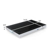 Electric warming tray with adjustable temperature, tempered glass top, and built-in handles for easy portability.
