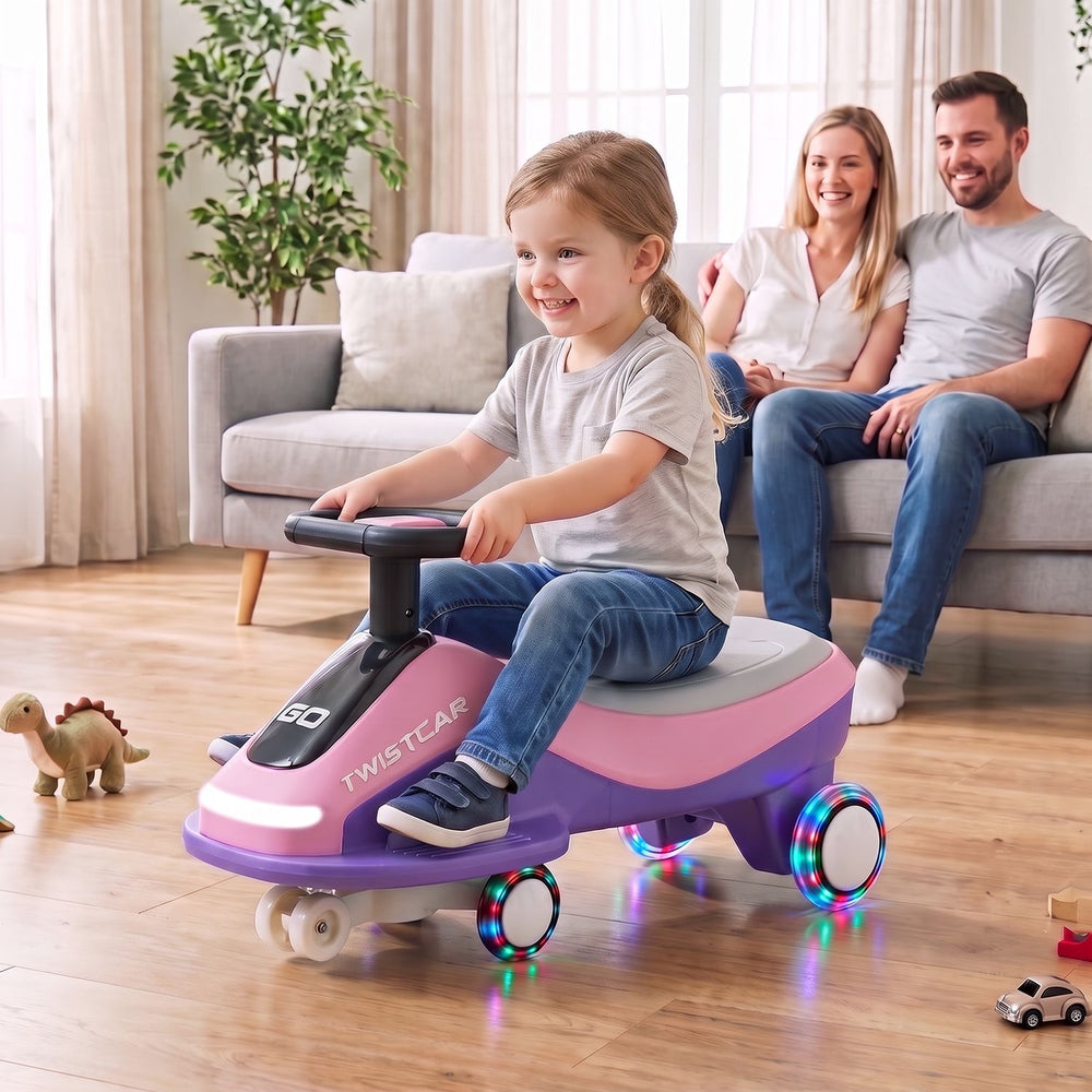 Electric Wiggle Car for Kids Age 3+ Years Old with Flashing Wheels and Front Light-Pink + Purple - Gallery View 1 of 11