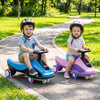 Two kids ride the Electric Wiggle Car in pink and purple, featuring flashing wheels and a 360° steering wheel for fun.