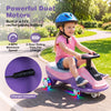 Electric wiggle car in pink and purple features flashing wheels, a 360° steering wheel, and a 12V rechargeable battery.