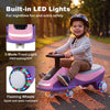 Electric wiggle car in pink and purple features flashing wheels and a 3-mode front light for safe nighttime fun.