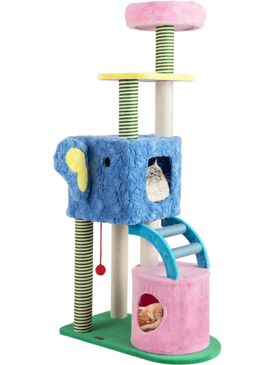 Costway Elephant Themed Multi-Level Cat Tree Tower 2 Condos 30843239 New