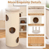 49-inch beige elevated cat house with 4 stories, large cat holes, and a comfy top perch for multiple cats.