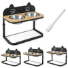 Elevated pet feeder with 2 stainless steel bowls, adjustable height, and natural bamboo for comfortable feeding.