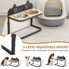 Elevated pet feeder with 2 stainless steel bowls, adjustable height for cats and small to medium dogs, made of bamboo.
