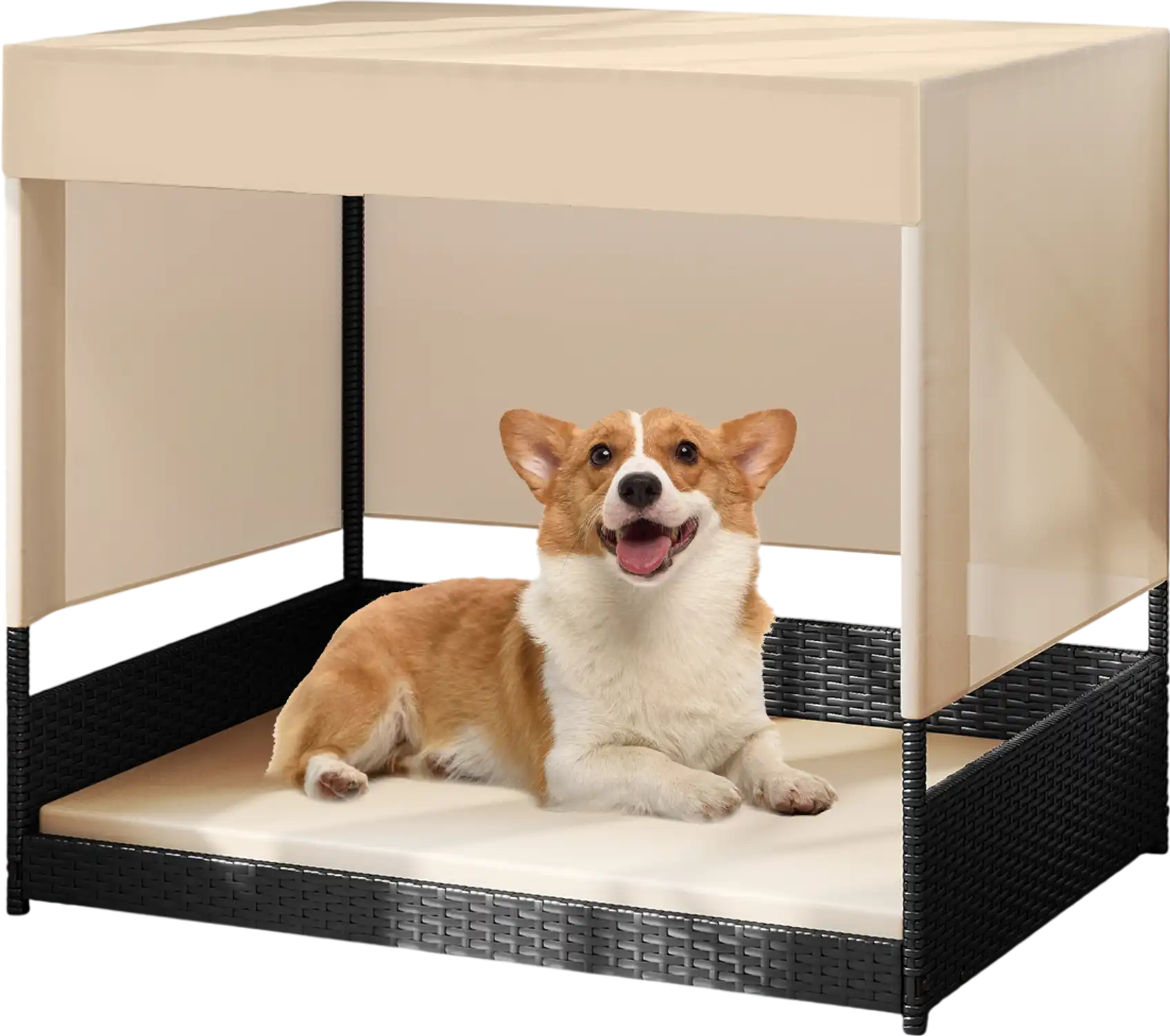 Costway Elevated Wicker Dog House Small Medium Breeds Black 231784695 New