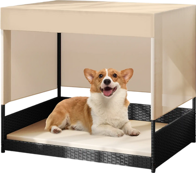 Costway Elevated Wicker Dog House Small Medium Breeds Black 231784695 New