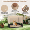 Elevated wicker dog house with removable padded cushion, high-density filling, and durable PE rattan for indoor and.