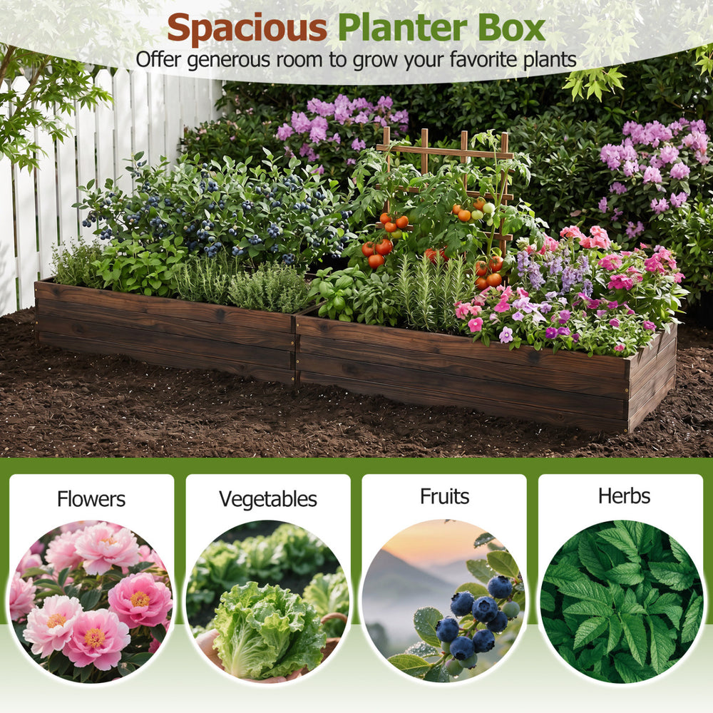 Spacious elevated wooden planter box filled with flowers, vegetables, and herbs for vibrant outdoor gardening.