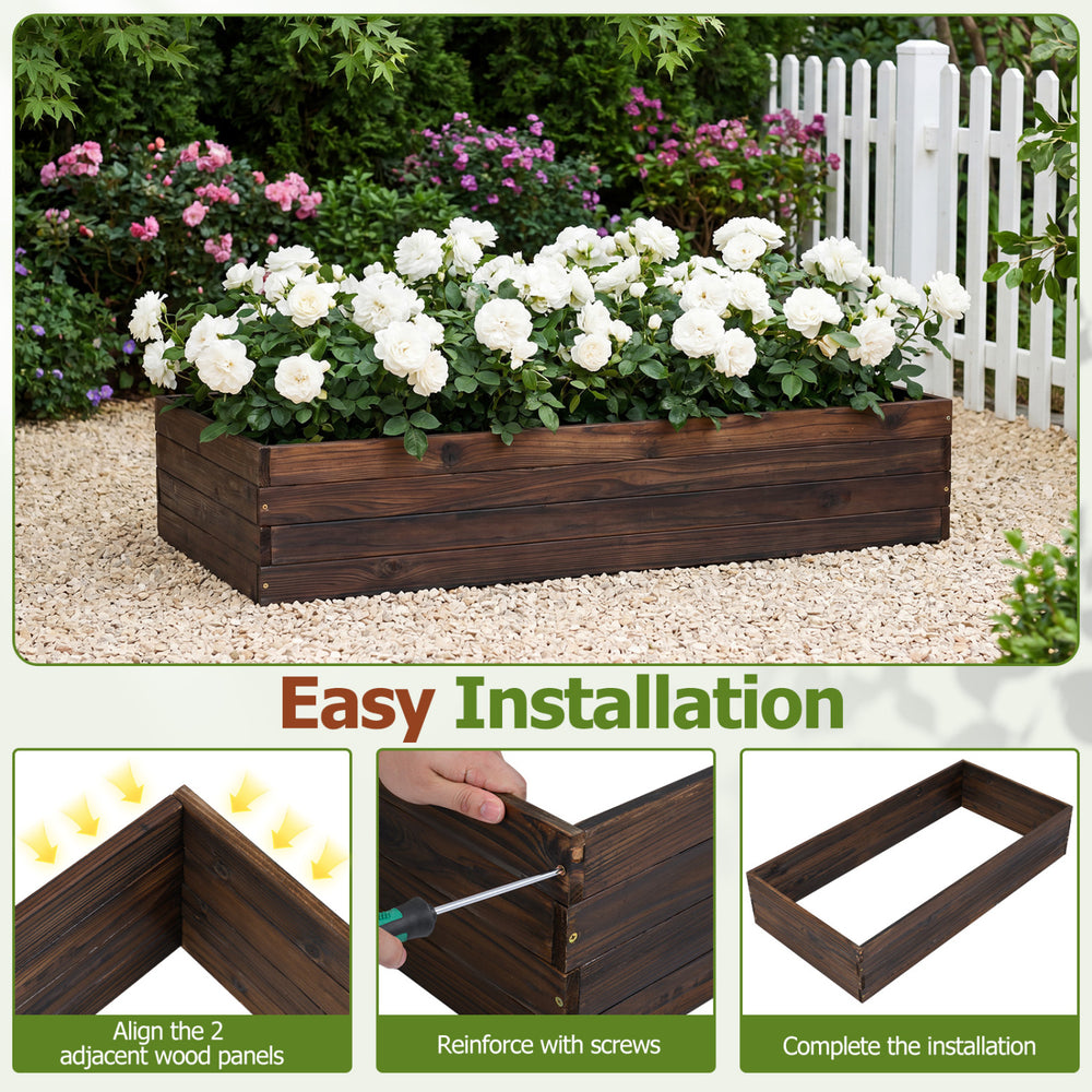 Elevated wooden garden planter box kit with fir wood construction, ideal for flowers and vegetables, easy assembly.