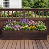 Spacious elevated wooden garden planter box filled with colorful flowers, ideal for decks and patios.