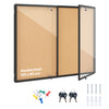 Enclosed bulletin board with double doors, aluminum frame, and felt surface for secure display of important notes.