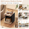 2-tier oak end table with open storage shelf, perfect for living room or bedroom, featuring mid-century modern design.