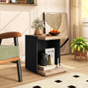 End table featuring a black base and oak top, ideal for stylish storage and display in living rooms or bedrooms.
