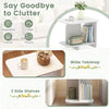 White 2-tier end table with a wide tabletop and 2 side shelves, perfect for small spaces and versatile use.