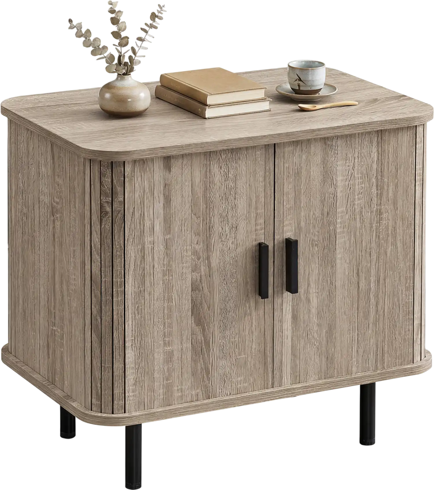 Costway Modern Mid Century End Table Nightstand w/ Sliding Tambour Doors Storage Shelf 11376500 New