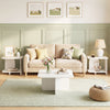 Set of 2 white 2-tier end tables with rounded corners and storage shelves, perfect for living room or bedroom use.