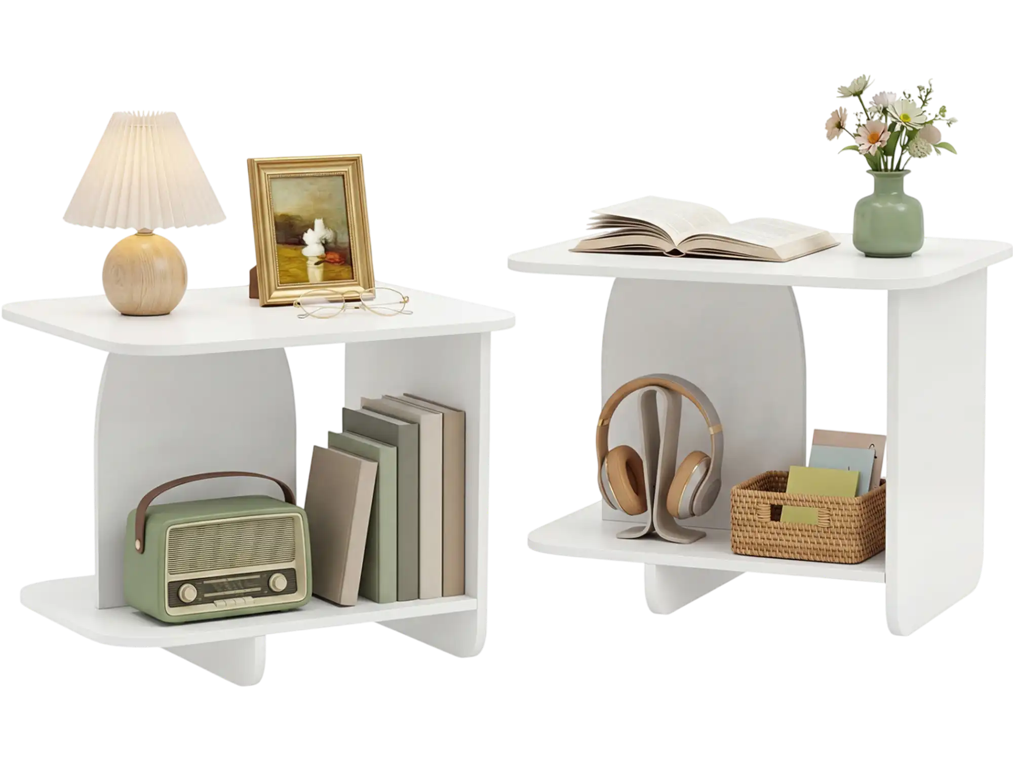 Costway End Table Set of 2 2-Tier Sofa Side Tables with Storage Shelf 82237425 New