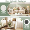 2-tier white end table set with rounded corners, screw hole covers, and protective foot pads for versatile storage.