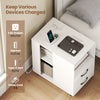 End table with built-in charging station, featuring 2 AC outlets, USB port, and spacious storage for versatile use.