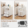 End table on wheels with built-in charging station, spacious top, and two pull-out drawers for versatile storage.