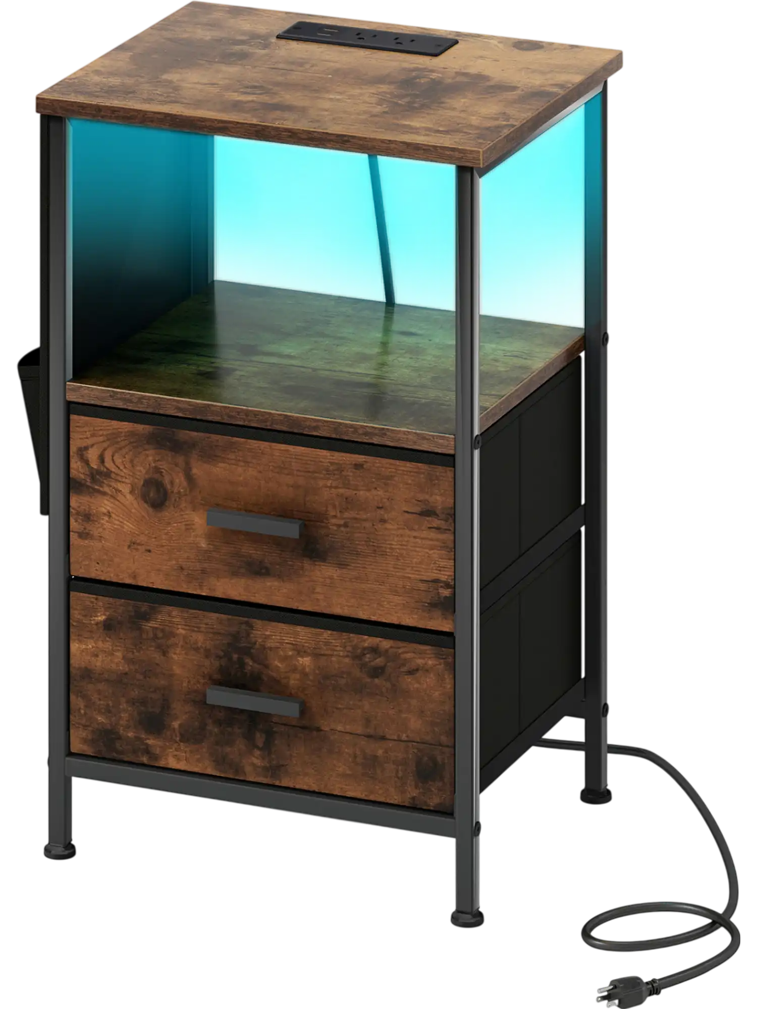 Costway End Table Nightstand Charging Station 2 Folding Fabric Drawers 56301299 New
