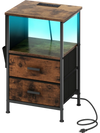 End table with charging station, featuring 2 fabric drawers and LED lights, perfect for bedrooms or living rooms.
