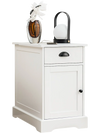 White end table with charging station, featuring a flip top, drawer, and USB ports, perfect for living room or bedroom.