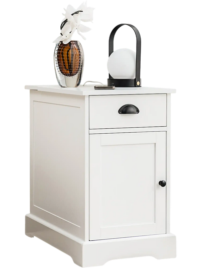 Costway End Table Charging Station Flip Top White 64593178 New