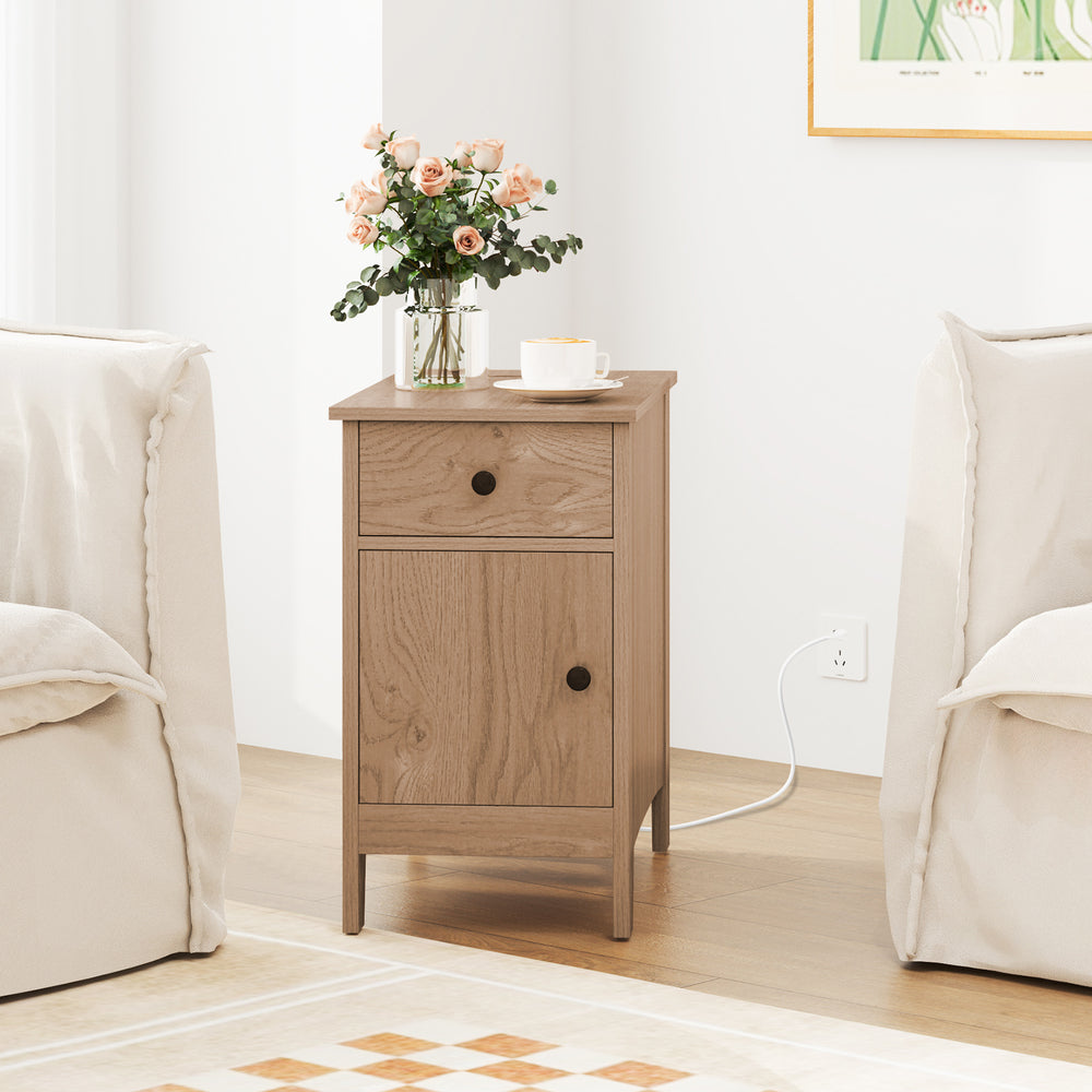 Flip Top End Table with Charging Station USB Ports Outlets and Drawer-Natural - Gallery View 1 of 11