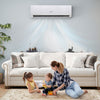 Mini split heat pump mounted on a wall, providing efficient heating and cooling for a cozy living room setting.
