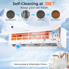 Self-cleaning mini split heat pump with removable filters, ENERGY STAR certified, for efficient heating and cooling.