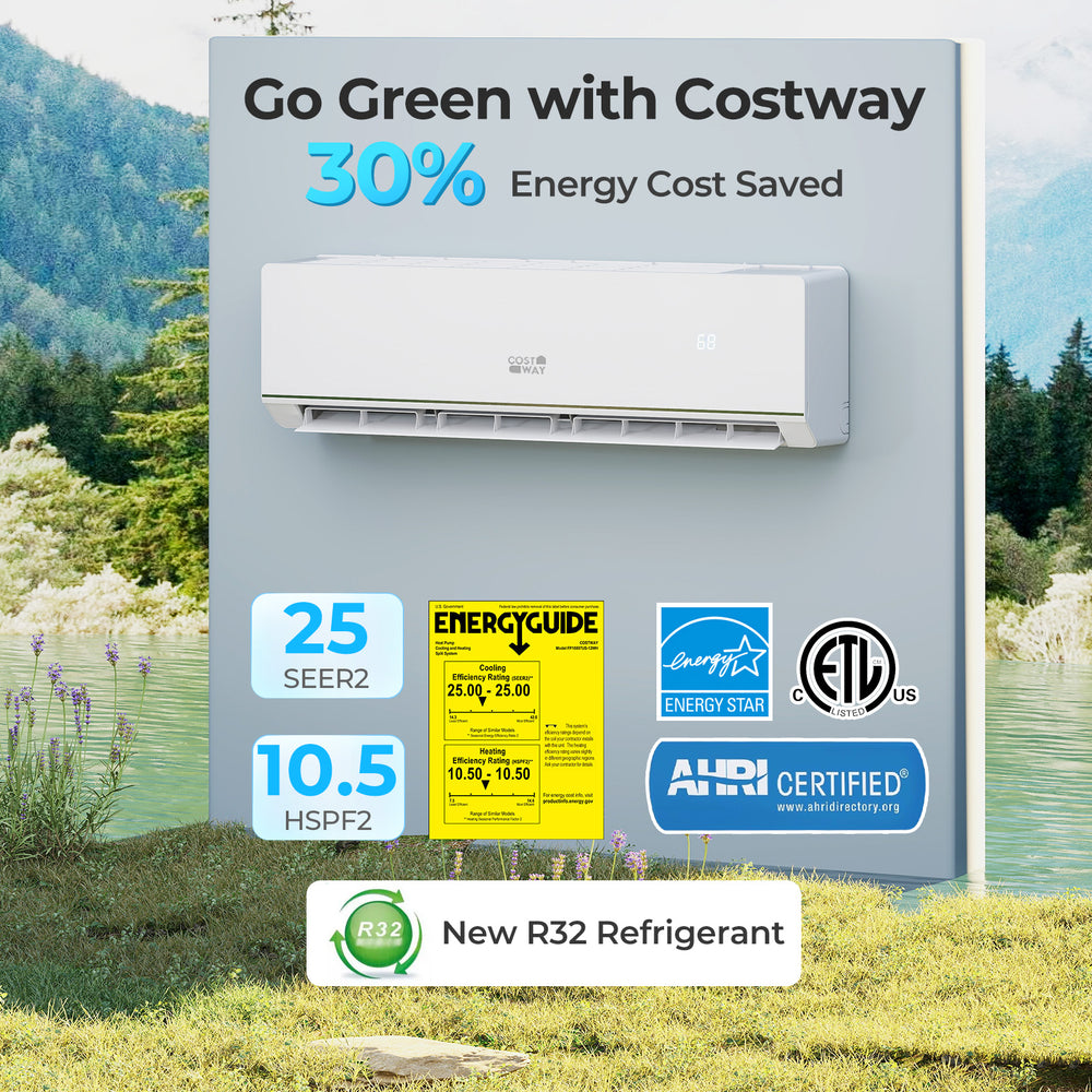 SEERXtreme Series 18000 BTU mini split heat pump with 25 SEER2, R32 refrigerant, and remote control for efficient.