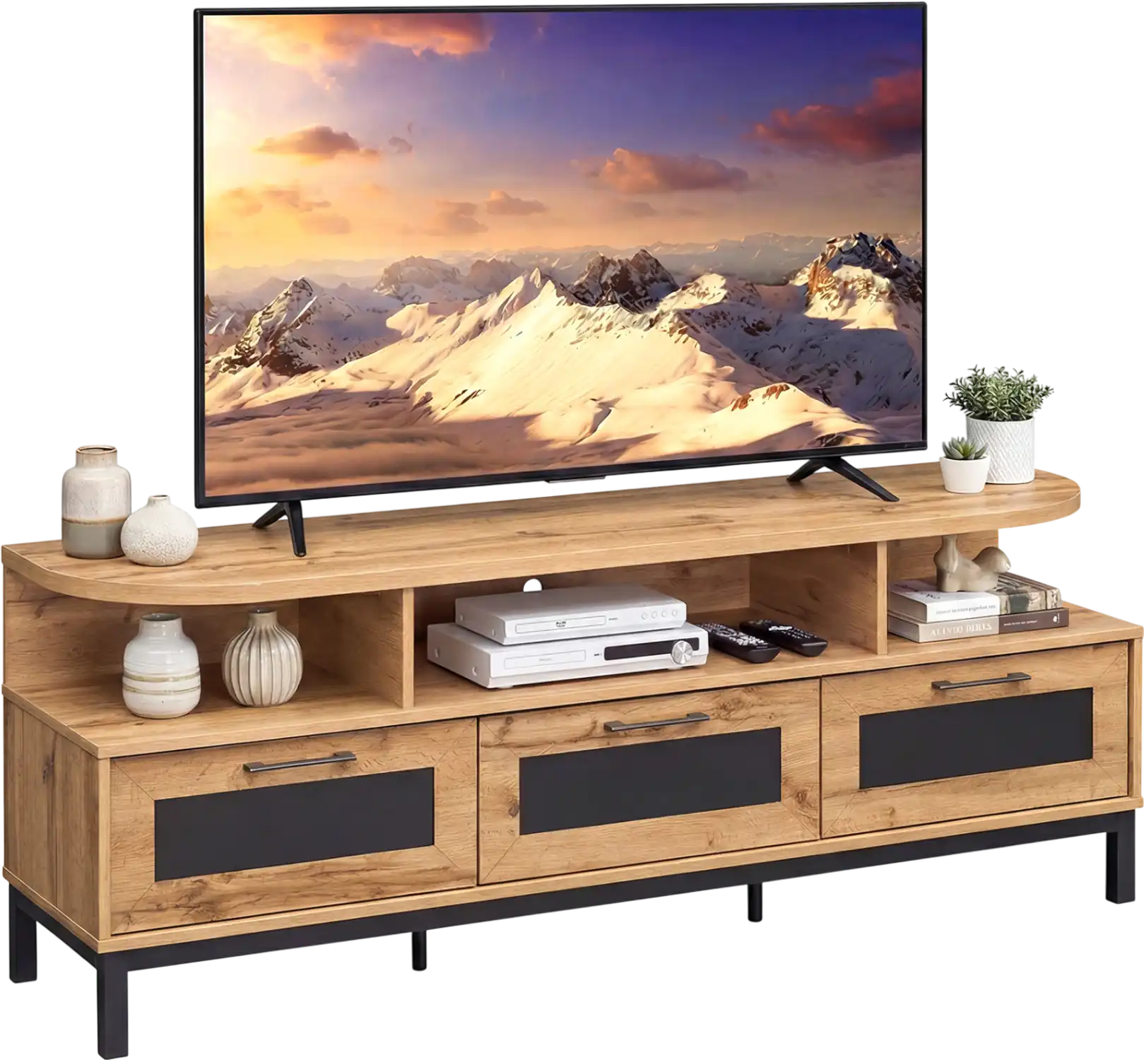 Costway Entertainment Center TV Stand w/ 3 Storage Drawers Open Shelves 64089099 New