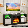 Entertainment center in black featuring a spacious open compartment for an electric fireplace and remote-controlled RGB.