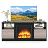Entertainment center in black with adjustable shelf, two cabinets, and RGB LED lighting for 65” TVs, perfect for.